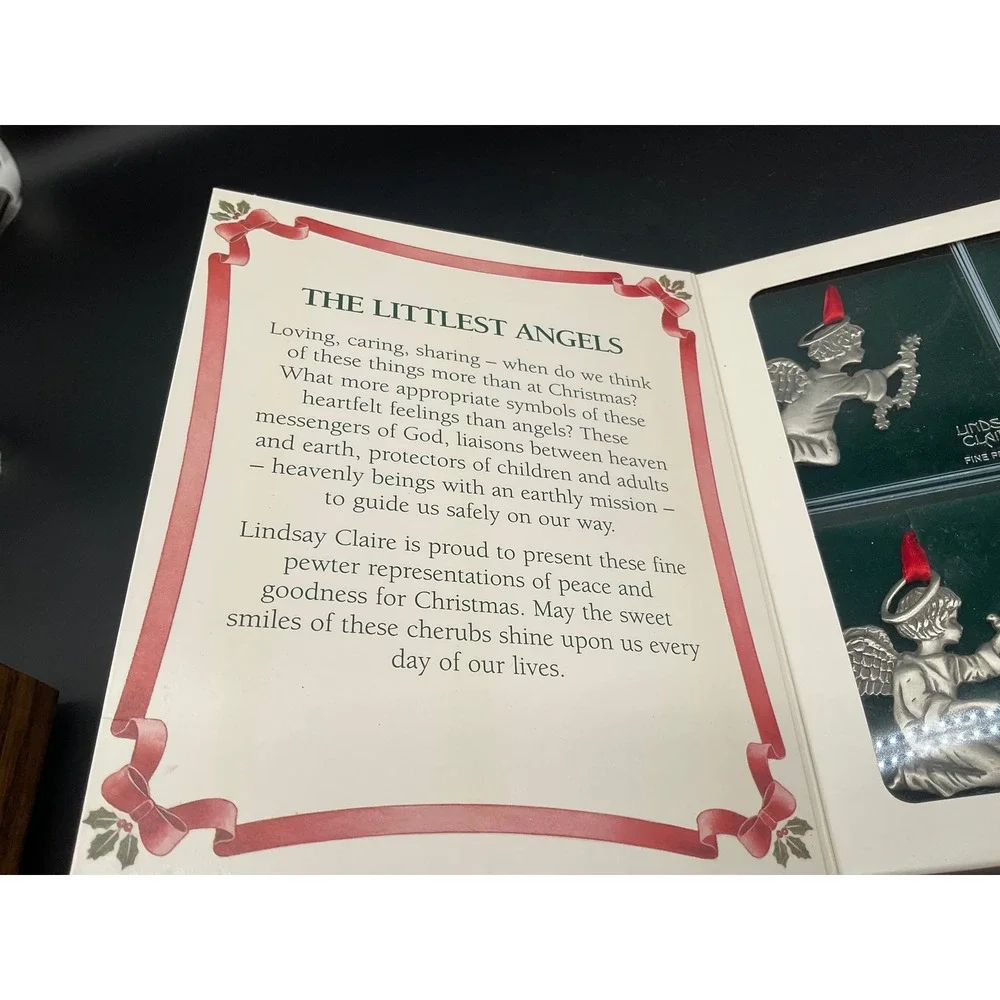 Vintage Pewter Angel Christmas Ornament Set Lindsay Claire Littlest Angels Boxed
